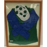 A framed and glazed set of Robert Sangster's silks in green, blue and white