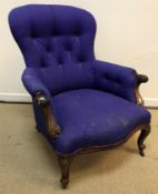A Victorian button back salon chair with show frame, approx 75 cm wide x 90 cm deep x 96 cm high