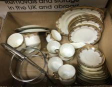 An Aldertons part tea set, together with a box containing assorted glass vases, two lustre jugs,