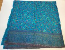 A modern wool and silk mix rectangular shawl with Paisley style design on a blue ground, approx