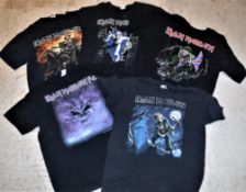 A collection of five IRON MAIDEN t-shirts including "Benjamin Breeg", Death on the Road 2005", "Iron