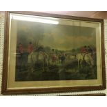 Two chromolithograph hunting pictures in maple frames, the largest frame measuring 70 cm x 92 cm