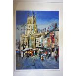 Limited edition (96 of 100) framed print of Cirencester Church & Market by mixed media artist