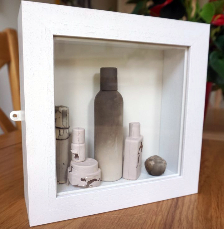 ‘Fragile’ Still-life - White Frame, cast porcelain; tinted,