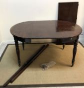 A mahogany D end dining table, the plain