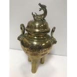 A Chinese brass lidded censer, the lid w