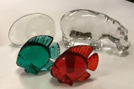 Two Daume glass coloured fish, both sign