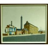 Cliff Barnett (Mid 20th century), Industrial town scene with half demolished house, chimneys and