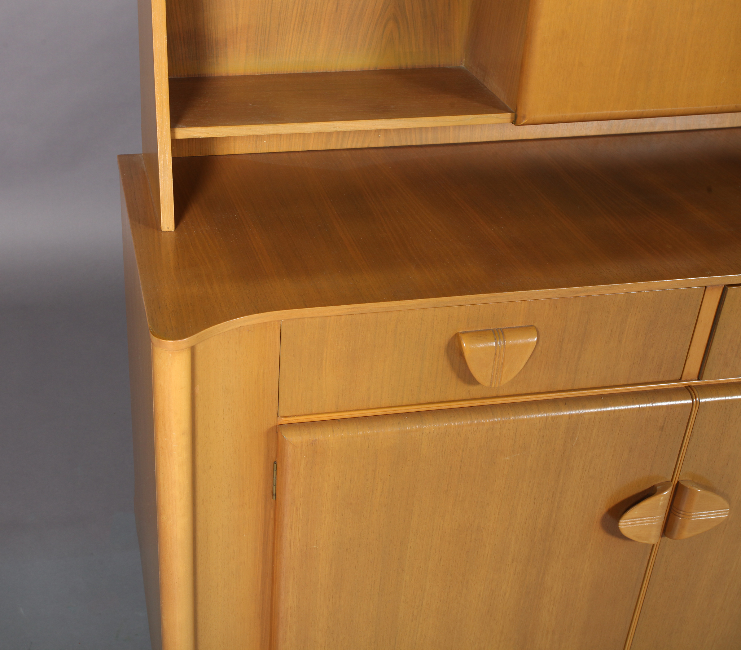 Nathan Products c.1955/60s a beech veneer sideboard raised back with central cupboard and open - Image 2 of 2