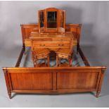 A cherrywood bedroom suite comprising, a superking bedstead having a panelled head and foot board