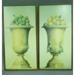 A large pair of colour prints of lemons and apples each held in a classical urn, 136cm x 170cm