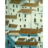 Cliff Barnett (Mid 20th century), Mediterranean pan tiled and white washed houses, oil on canvas,