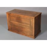 A plain oak blanket chest, hinged top, on plinth base, 102cm wide x 48cm deep x 68cm high