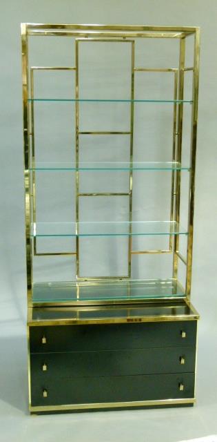 Renato Zevi, Italy c.1970s, a gilt metal open frame display cabinet with glass shelves above three - Image 2 of 2