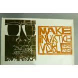 Paul Peter Piech (American 1920-1996) Mahatma Gandhi: Make Injustice Visible, two colour wood cut,