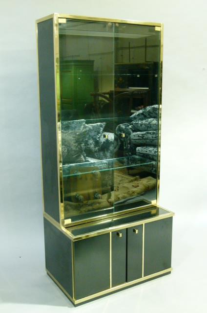 Renato Zevi, Italy c.1970s, a gilt metal framed and black laminate cabinet having two smoked glass - Image 2 of 3