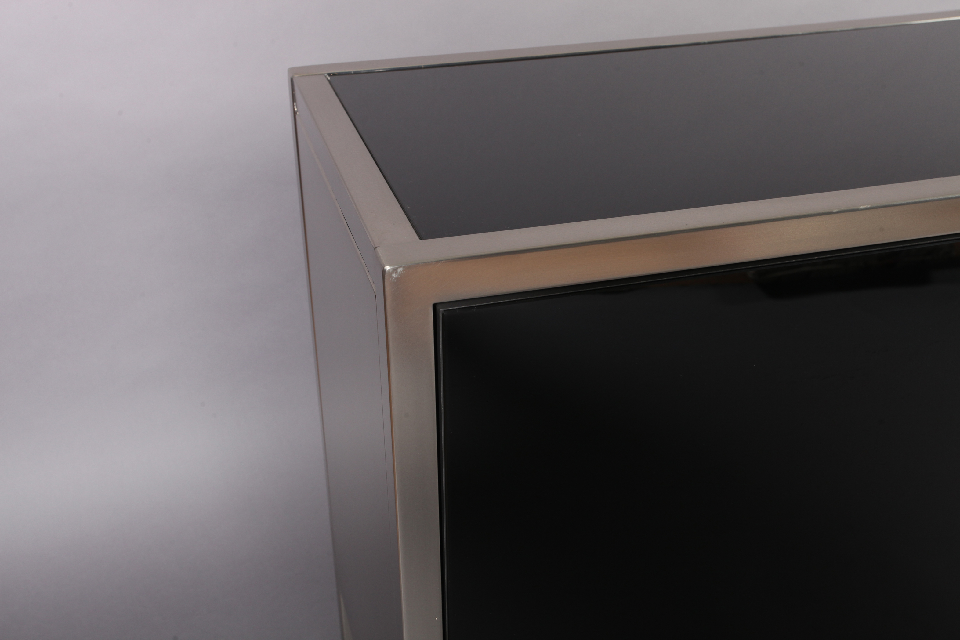 Belgo Chrom Design, a four door black glass and brushed steel sideboard, interior glass shelves, - Image 3 of 3