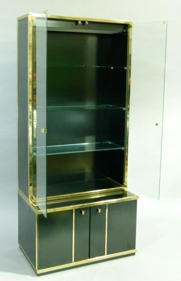 Renato Zevi, Italy c.1970s, a gilt metal framed and black laminate cabinet having two smoked glass - Image 3 of 3