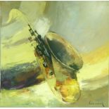 Unknown (20th century), Saxophone, oil on canvas, 100cm x 100cm