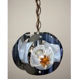 A French chromium plated light fitting of concave circular pierced discs fitted with moulded glass