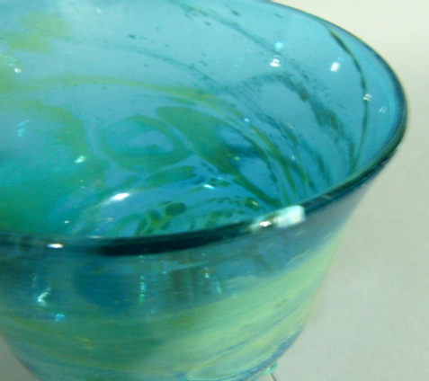 A Mdina large glass goblet of blue, green and yellow colour, the inverted bell shaped bowl on a - Image 3 of 9