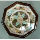 A reproduction Valentines shell display in an octagonal glazed case with brass hanging loop,