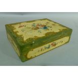 A floral decorated wooden box containing a late 19th century Sevres porcelain box and cover, the