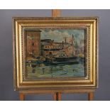 Muriel Metcalf 20th century harbour scene with fishing boats at anchor, oil on canvas signed to