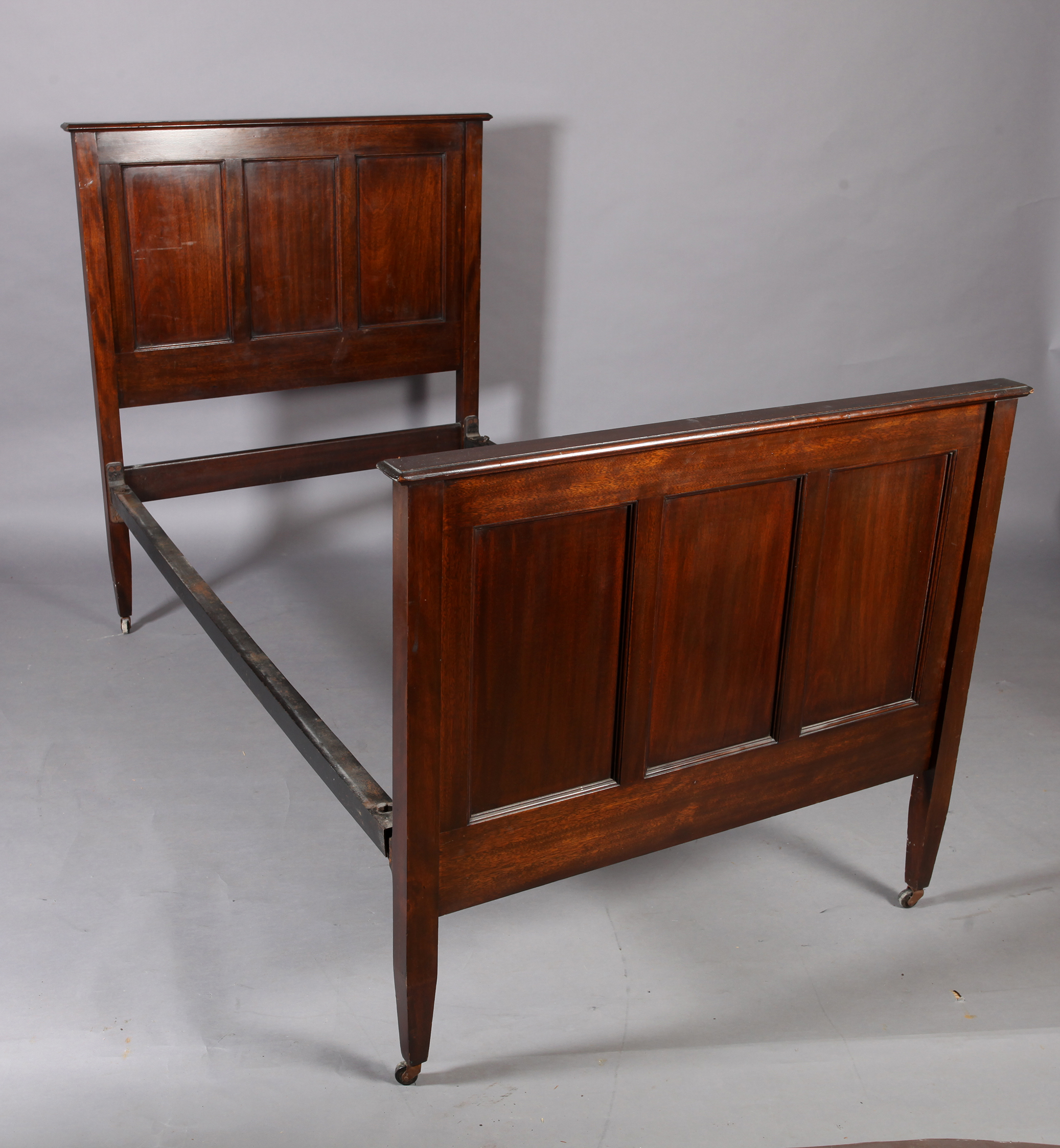 A Victorian walnut double bedstead with figured panels and railed headboard together with an - Image 3 of 6