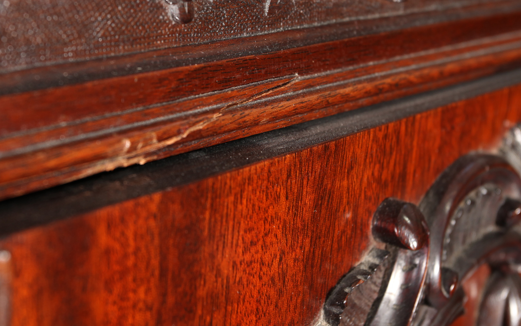 An Edwardian mahogany drinks cabinet with ornate foliate carved serpentine top, the frieze carved - Image 5 of 9
