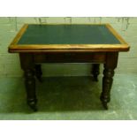 A Victorian table the rounded rectangular folding top above single frieze drawer on turned legs