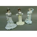 Three Coalport Golden Age china figures, Beatrice At The Garden Party, Eugine At The Opera and