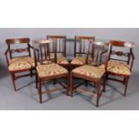 Six 19th century mahogany dining chairs, four singles with reeded vertical rails on square tapered