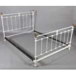 A Victorian style brass and cast iron railed bedstead, white painted, 140cm wide, with a pair of