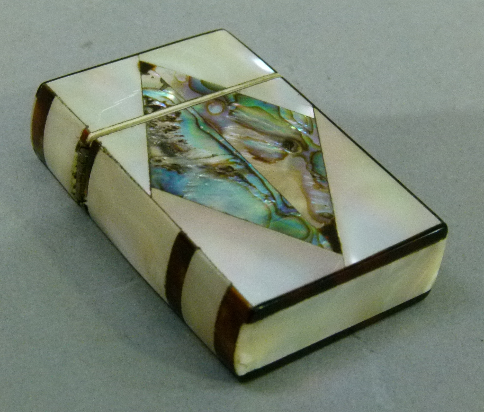 A 19th century miniature calling card case in mother-of-pearl, abalone and tortoiseshell, the - Image 2 of 4