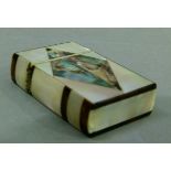 A 19th century miniature calling card case in mother-of-pearl, abalone and tortoiseshell, the