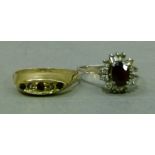 Two silver dress rings c.1970 both set with polychrome paste