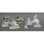 A collection of 19th century Staffordshire porcelain animals, including deer, sheep, horse,