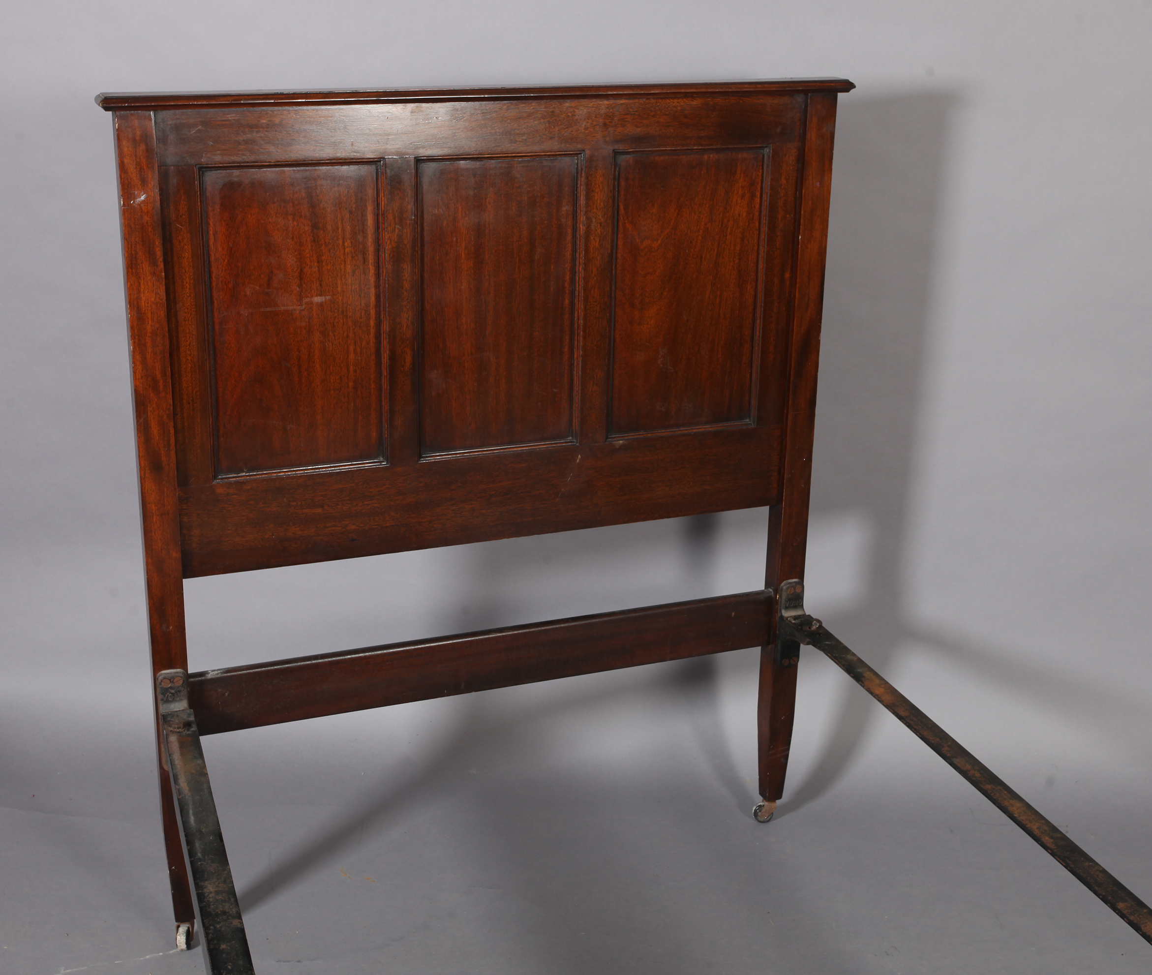 A Victorian walnut double bedstead with figured panels and railed headboard together with an - Image 4 of 6