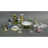 A collection of 19th century English and European porcelain including vases, spill vase, desk stand,