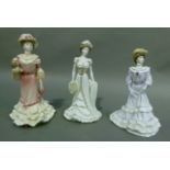 Three Coalport china Golden Age figures, Georgina, Louisa at Ascot and Charlotte At Royal Debut, two