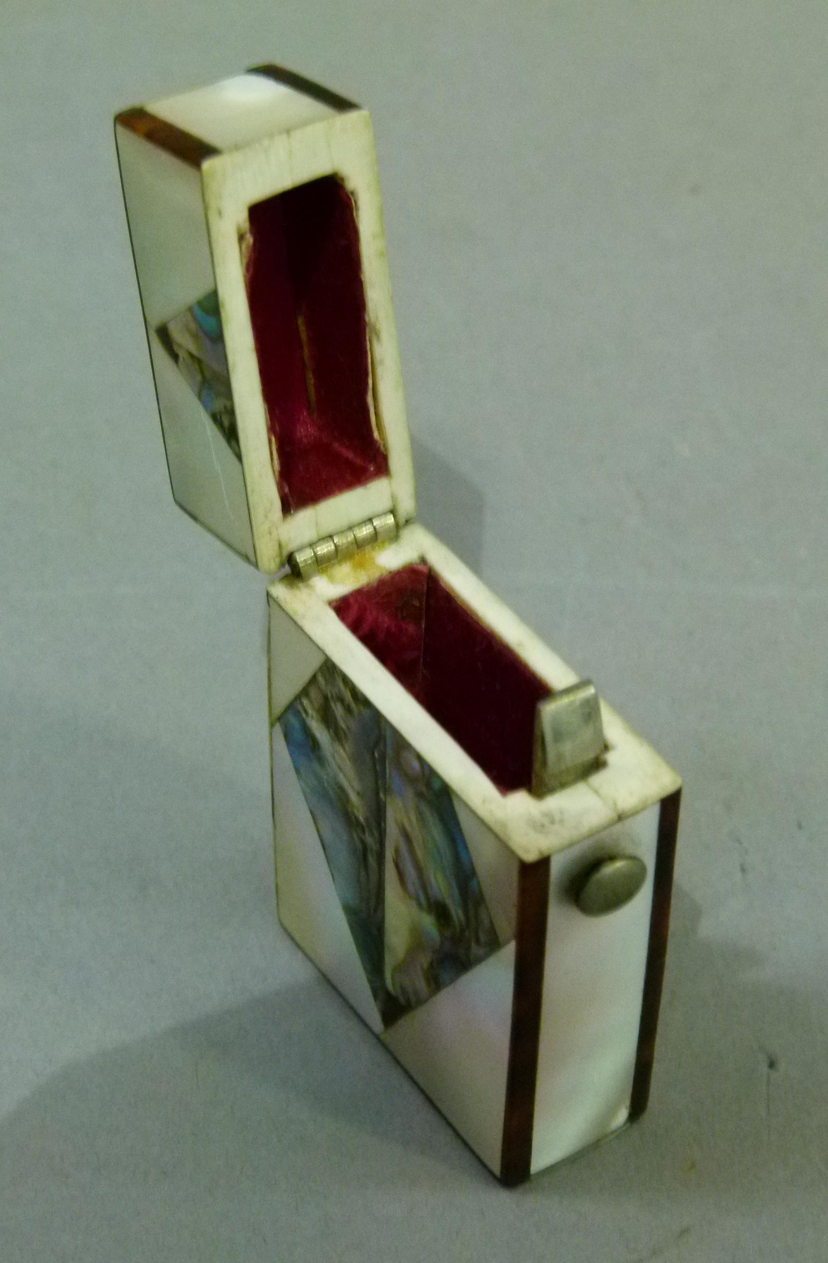 A 19th century miniature calling card case in mother-of-pearl, abalone and tortoiseshell, the - Image 3 of 4