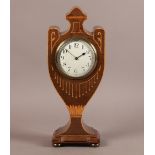 An Edward VII mahogany and satinwood inlaid mantel clock, of urn shape, inlaid with urn outline,