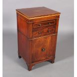 A George III mahogany night cupboard the folding top inlaid with urn and pendants, boxwood and