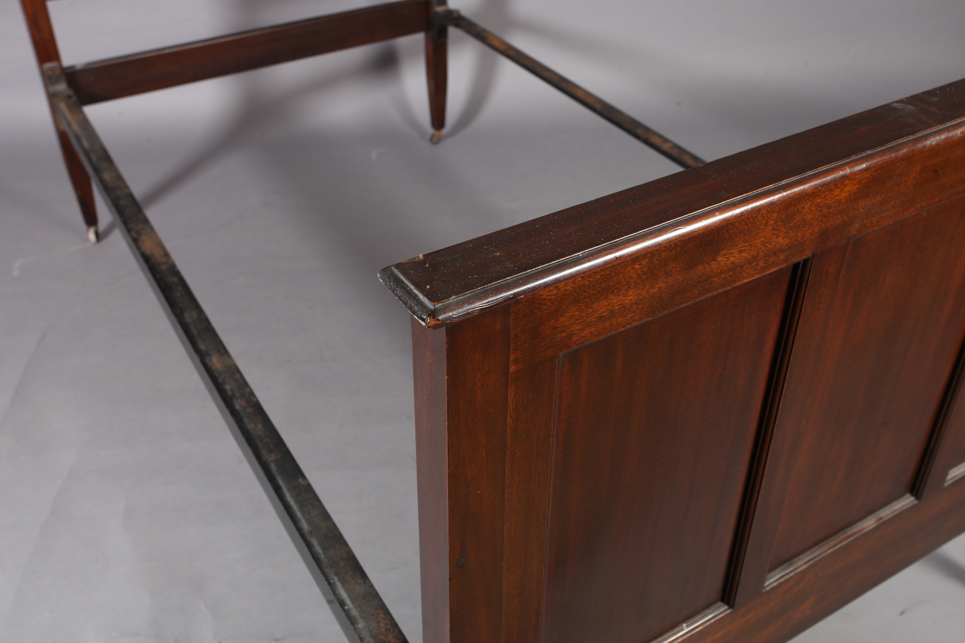 A Victorian walnut double bedstead with figured panels and railed headboard together with an - Image 5 of 6