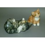 Winstanley Cats grey tabby kitten playing on its back, together with a ginger kitten, signed to