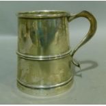 A George VI tankard of slightly tapered cylindrical form with reeded central girdle inscribed '