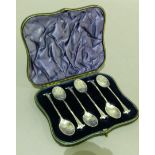 A set of six Victorian silver Onslow pattern teaspoons with fluted oval bowls and spiral twist