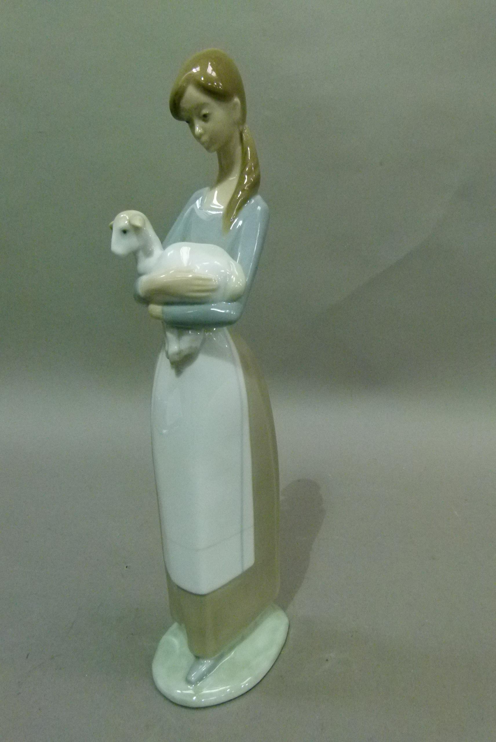 A Lladro girl with lamb, code number 4505, year 1969, 26cm high - Image 2 of 3