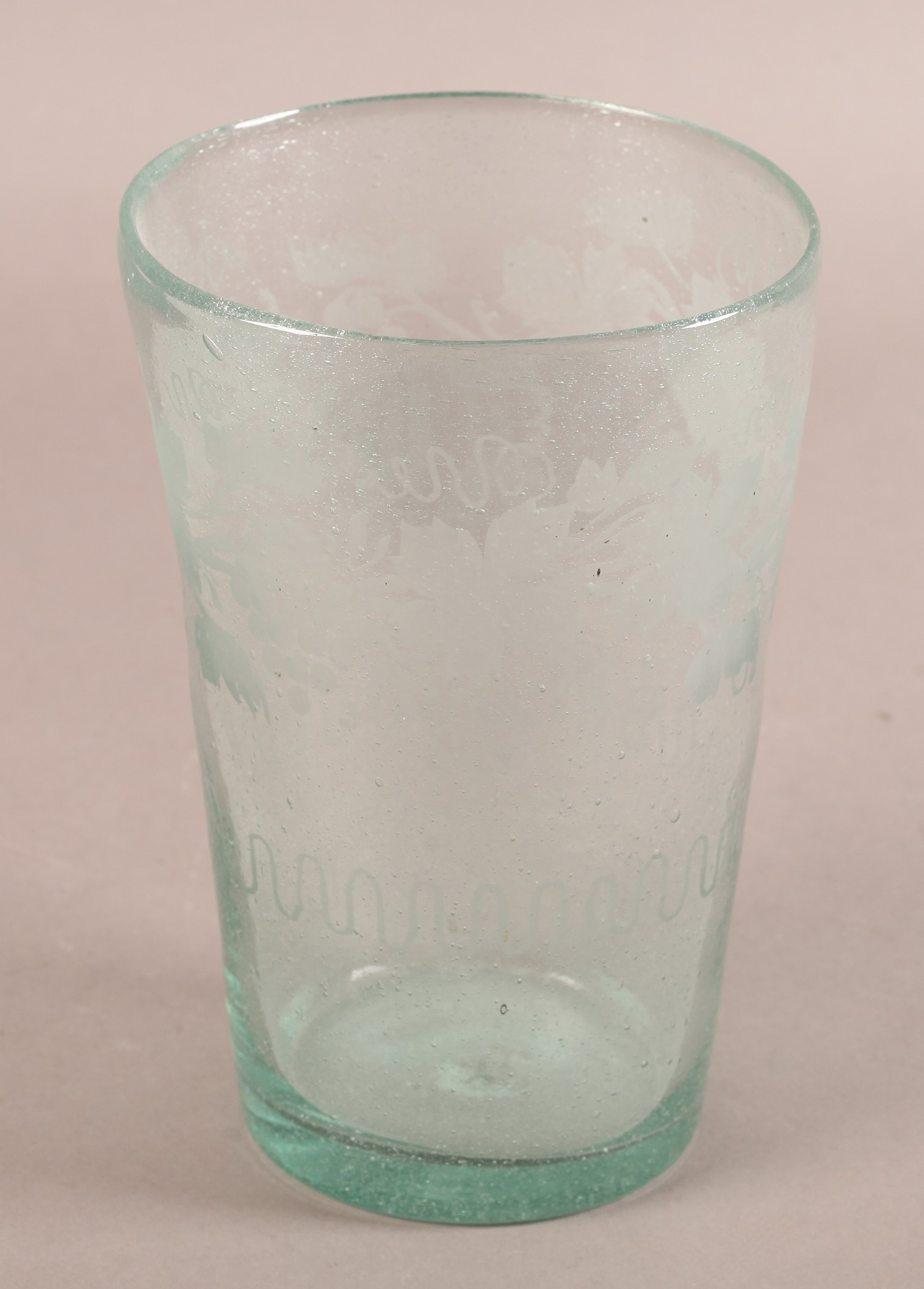 A 19th century soda glass vase of tapered cylindrical 'bucket' form, the body wheel engraved with